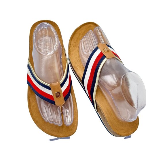 Tommy Hilfiger Womens Flag Stripe Summer Comfortable Sandals Sz 8.5 Tan/Blue/Red - Picture 4 of 13